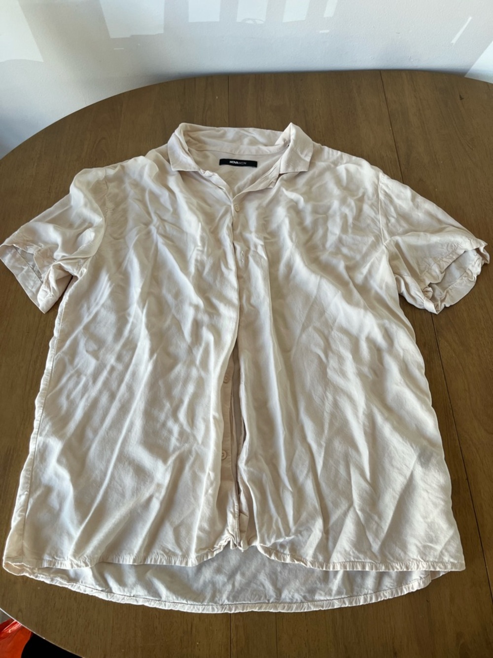 Men's Short-Sleeve Button-Down Shirt in Cream, XL